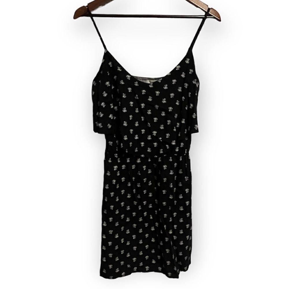 Old Navy Rose Printed Black Dress